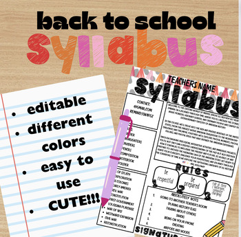 Preview of Syllabus I Back to School I Editable