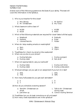 Preview of Syllabus Quiz