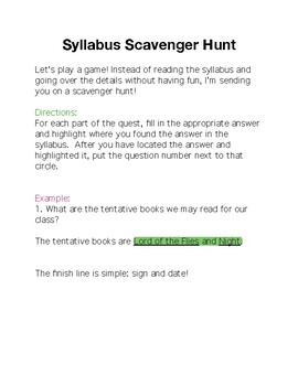Preview of Syllabus Scavenger Hunt