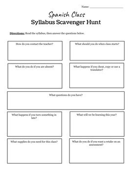 Preview of Syllabus Scavenger Hunt