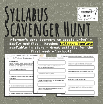Preview of Syllabus Scavenger Hunt | Microsoft Word | 8th Social Studies Activity