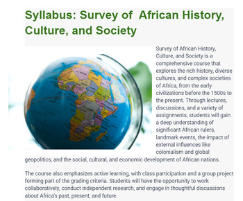 Preview of Syllabus: Survey of  African History, Culture, and Society