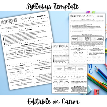 Preview of Syllabus Template | EDITABLE Simple One Page Secondary Grades Back To School