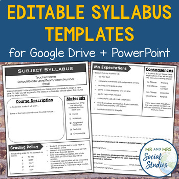 Preview of Middle and High School Syllabus Template Editable | Google Drive + PowerPoint