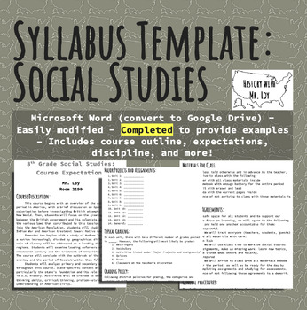 Preview of Syllabus Template (Freebie) | Microsoft Word | 8th Social Studies Template
