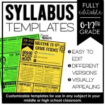 Preview of Editable Syllabus Templates - Middle and High School