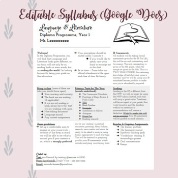 Preview of Syllabus Template (Google Docs)