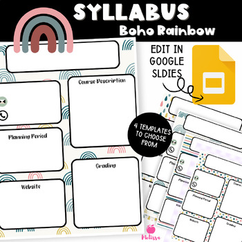 Preview of Syllabus Template | (Google Slides Editable) Boho Rainbow