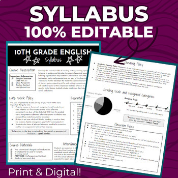 Preview of Syllabus Template for Secondary ELA | Back to School