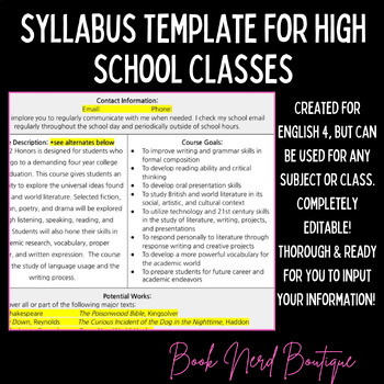 Preview of Syllabus Template with Table - Editable for Any HS Subject or Grade!