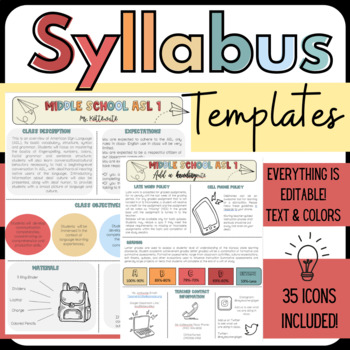 Preview of Syllabus Templates: Color & Black/White Options, Text and Colors Editable