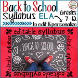 Syllabus for Middle School or High School ELA - Fully Edit