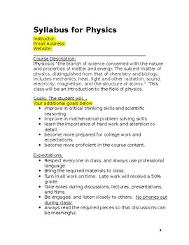 Preview of Physics Syllabus (WORD DOC)