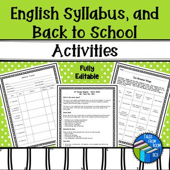 Preview of English Syllabus, procedures, behavior forms and ice breakers - Fully Editable