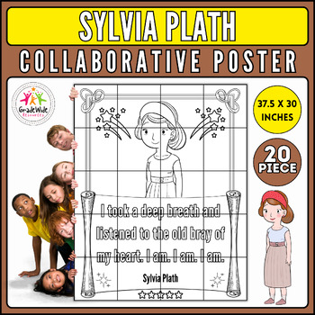Preview of Sylvia Plath Collaborative Coloring Poster: National Poetry Month Craft