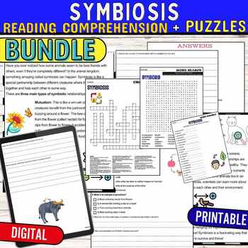 Preview of Symbiosis, Reading Comprehension Passage Puzzles,Digital & Print BUNDLE