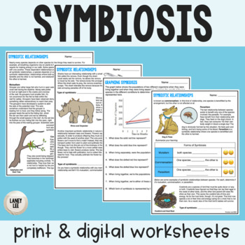 Preview of Symbiosis - Reading Comprehension Worksheets