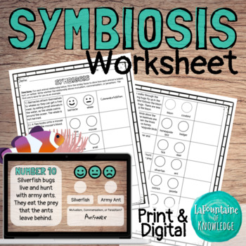 Preview of Symbiosis Animal Relationships Worksheet PRINT and DIGITAL