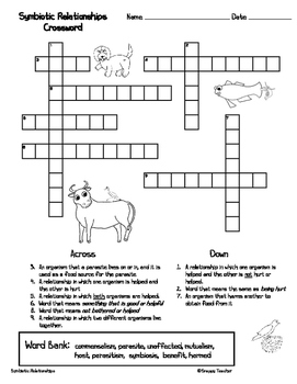 Symbiotic Relationships Crossword Puzzle by Snappy Teacher TpT