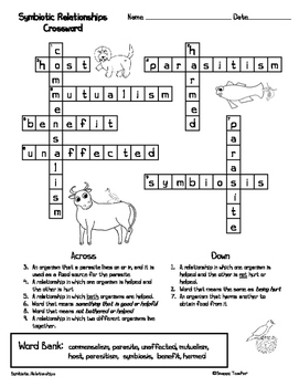 Symbiotic Relationships Crossword Puzzle by Snappy Teacher TPT