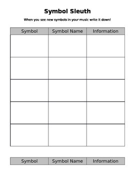 Preview of Symbol Sleuth - Music Symbol Graphic Organizer