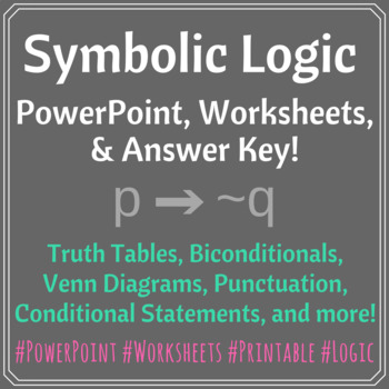 Preview of Symbolic Logic PowerPoint, 4 Worksheets, and Answer Keys
