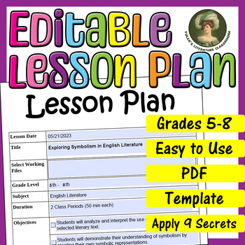Preview of Symbolism : Editable Lesson Plan for Middle School