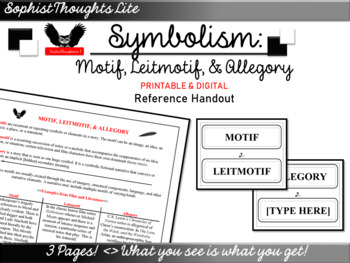Preview of Symbolism, Motif, Leitmotif, and Allegory Concept and Terms Reference Handout