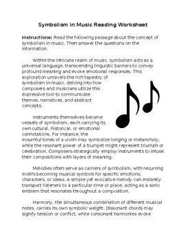 Symbolism in Music Reading Worksheet **Editable** | TPT