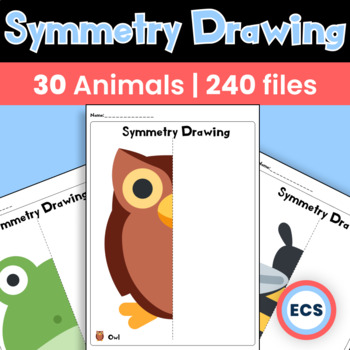 Preview of Symmetry Drawing | 120 Worksheets A4 | 30 Animals Pack
