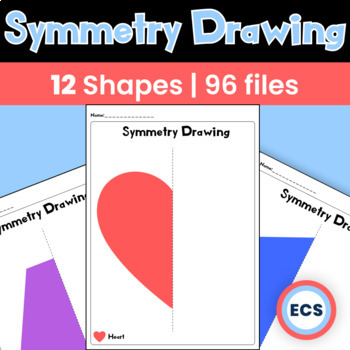 Preview of Symmetry Drawing | 48 Worksheets A4 | 12 Shapes Pack