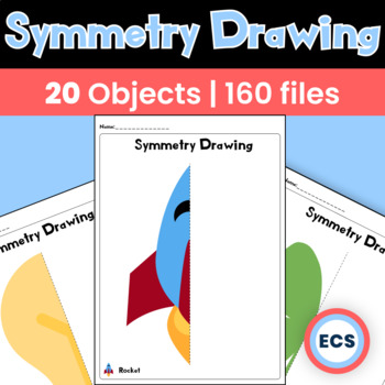 Preview of Symmetry Drawing | 80 Worksheets A4 | 20 Various Objects Pack