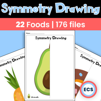 Preview of Symmetry Drawing | 88 Worksheets A4 | 22 Foods Pack