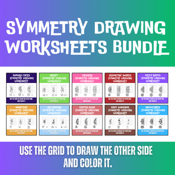 Preview of Symmetry Drawing Coloring Bundle | 80 Pages Printable Worksheets
