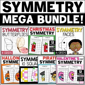 Preview of Symmetry Pictures - Math & Art Drawing Activity Worksheets - Mega BUNDLE