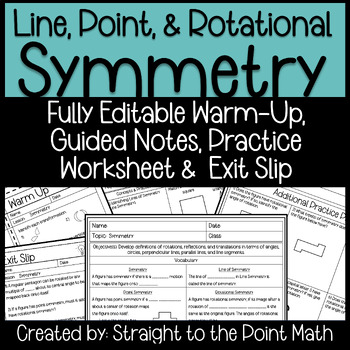 Preview of Symmetry Guided Notes | Warm Up | Practice | Exit Slip | Geometry | Editable