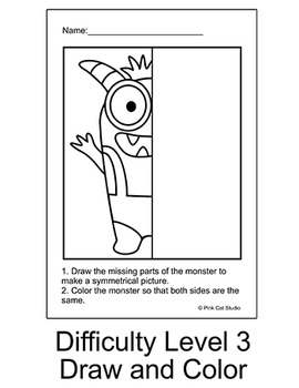 monsters symmetry differentiated worksheets fun for math centers