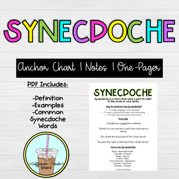 Preview of Synecdoche | Anchor Chart | Notes | One Pager | Distance Learning
