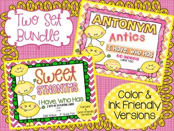 Preview of Synonym & Antonym Bundle  "I Have,Who Has" Cards  BOTH Color & Print-Friendly