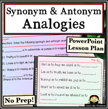 Preview of Synonyms and Antonyms Analogies Lesson Plan in PowerPoint