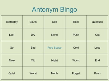 Synonym Antonym Bingo