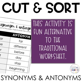 Synonyms or Antonyms? Level 2 Sorting Activity