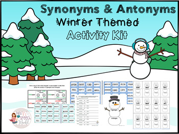 Preview of Synonym-Antonym Practice Kit Snowman/Winter-themed