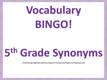 Vocabulary Bingo Synonyms By Ms Boudreau S File Cabinet Tpt