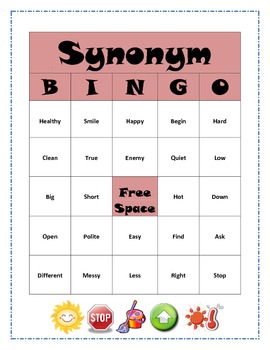 Synonym Bingo By The Speech Lady Teachers Pay Teachers