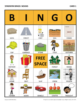 Ms. Carney's SYNONYM Bingo Game Bingo Card