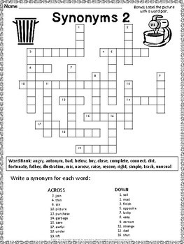 Synonym Crossword Puzzles by Ann Fausnight | Teachers Pay Teachers