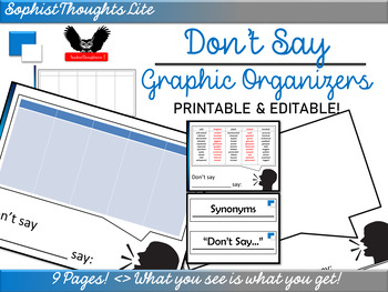 Preview of Synonym Graphic Organizers Don't Say, Say