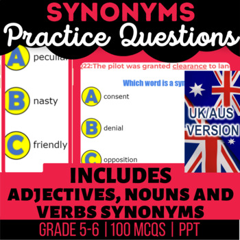 Preview of Synonym Interactive Review: Nouns, Verbs, Adjectives UK/AUS Spelling Year 6-7