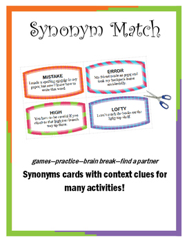 Preview of Synonym Match Cards (+context clues!) - Find Partners/Pairs Game